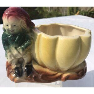 Vtg Elf Gnome Woodland Pixie 50s Ceramic Planter Trinket Holder Vase Pot Cottage